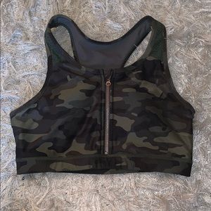 Camo zip-up sports bra